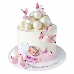 Торт на крещение с бабочками №2860 Торт на крещение с бабочками №2860