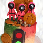 Торт с сахарными сотами из Игры в кальмара TSSI013159 фото и оформление торта