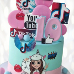 Розово-бирюзовый торт ТикТок RTT0013175 фото и оформление торта