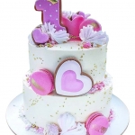 Двухъярусный торт на годик с пряниками №2556