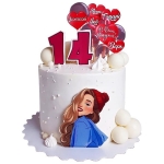 Торт с сердечками на 14 лет №2711