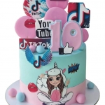 Торт Тик Ток розовый с бирюзовым №2378