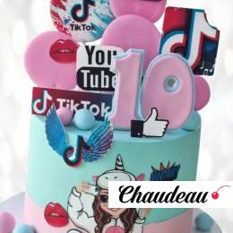 Розово-бирюзовый торт ТикТок RTT0013175 фото и оформление торта