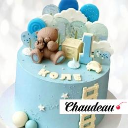 Первый день рождения: голубой торт с мишкой PDRG013186 фото и оформление торта