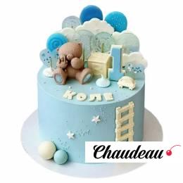 Голубой торт на годик с мишкой мальчику №2942 Голубой торт на годик с мишкой мальчику №2942