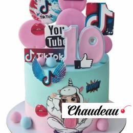 Торт Тик Ток розовый с бирюзовым №2378