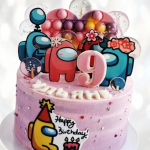 Among Us розовый торт для девочки (9 лет) AURT013230 фото и оформление торта