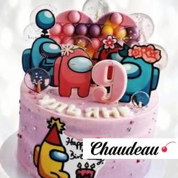 Among Us розовый торт для девочки (9 лет) AURT013230 фото и оформление торта