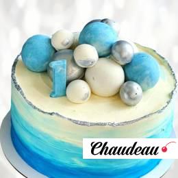 Торт на 1 год бело-голубого цвета T1GB013253 фото и оформление торта