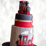 Торт в два яруса с поездами TDYA013337 фото и оформление торта