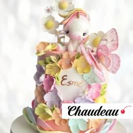 Торт сиренево-желтый с мотыльками TSM0013377 фото и оформление торта