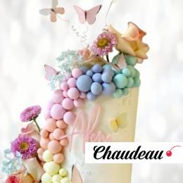 Торт лимонного цвета с бабочками TLCB013378 фото и оформление торта