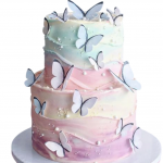Торт розово-голубой с бабочками TRB0013496