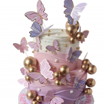Торт розово-белый с принцессой и бабочками TRPB013494