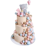 Торт на годик с мишкой и шариками №2884