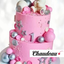 Торт двухъярусный розовый с мишкой TDRM013561 фото и оформление торта