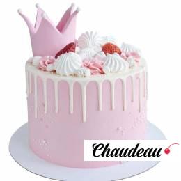 Торт розовый с короной и ягодами №1530