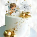 Торт ангелочек и звезды на крещение TAZK013631 фото и оформление торта