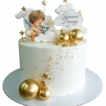 Торт на крещение с ангелом и звездочками №2166