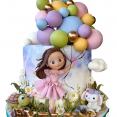 Торт с девочкой в платье на годик TDPG013679
