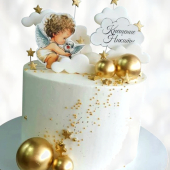 Торт ангелочек и звезды на крещение TAZK013631 фото и оформление торта