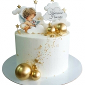 Торт на крещение с ангелом и звездочками №2166