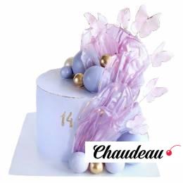 Торт с лепестками, бабочками и шарами на 14 лет №2840