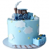 Торт с паровозиком голубой №2482