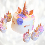 Торт ушки и рог единорога TURE013943 фото и оформление торта