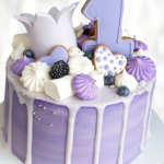 Торт нежно-сиреневый на годик TNG0014003 фото и оформление торта