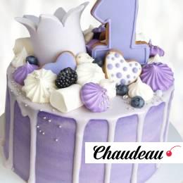 Торт нежно-сиреневый на годик TNG0014003 фото и оформление торта