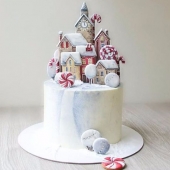 Торт на новый год «Пряничный городок» на заказ