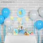 Набор для оформления праздника "1 годик малыш", воздуш.шары, подставка д/торта, гирлянда, топперы, открытка, свеча