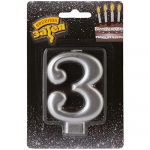 Свеча -цифра &quot;3&quot; Серебряная, 8 см 1502-4593