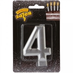 Свеча -цифра &quot;4&quot; Серебряная, 8 см 1502-4594