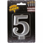 Свеча -цифра &quot;5&quot; Серебряная, 8 см 1502-4595