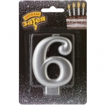 Свеча -цифра &quot;6&quot; Серебряная, 8 см 1502-4596