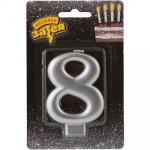 Свеча -цифра &quot;8&quot; Серебряная, 8 см 1502-4598