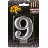 Свеча -цифра &quot;9&quot; Серебряная, 8 см 1502-4599
